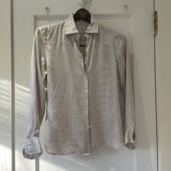 Vintage Armani Collezioni blouse, size 2, cream and black or navy stripes - Picture 2 of 7